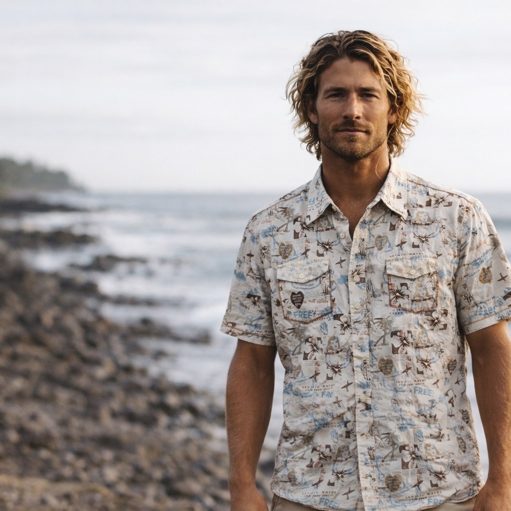 7 Diamonds Surfer Printed Short-Sleeve Button-Up Shirt - Cream Multi Large